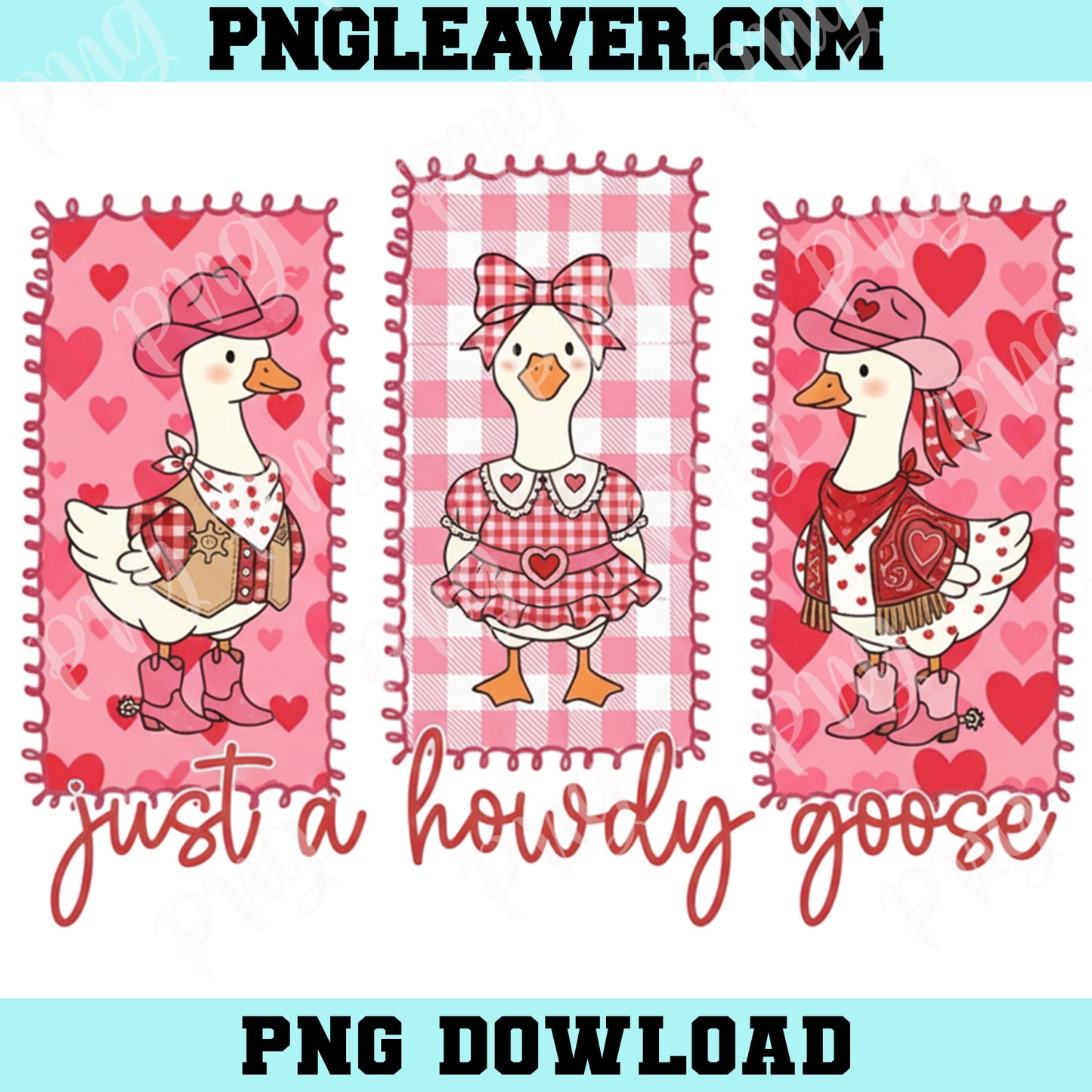 Just a Howdy Goose Valentine Png, Valentine Cowgirl Goose Png, Goose Heart Png