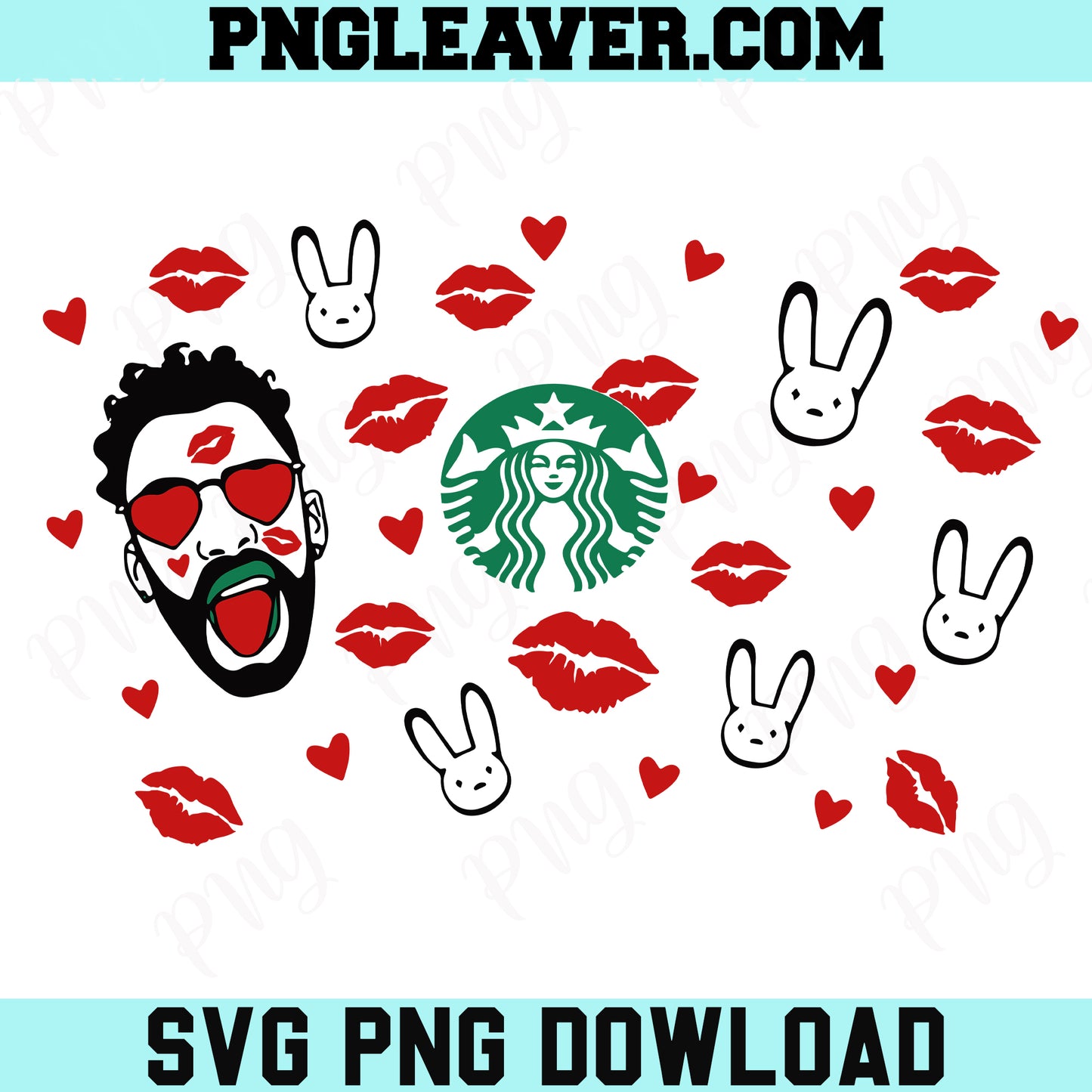 Kissed Bad Bunny Valentines day Svg, For Starbucks Venti Cold Cup 24 Svg Png