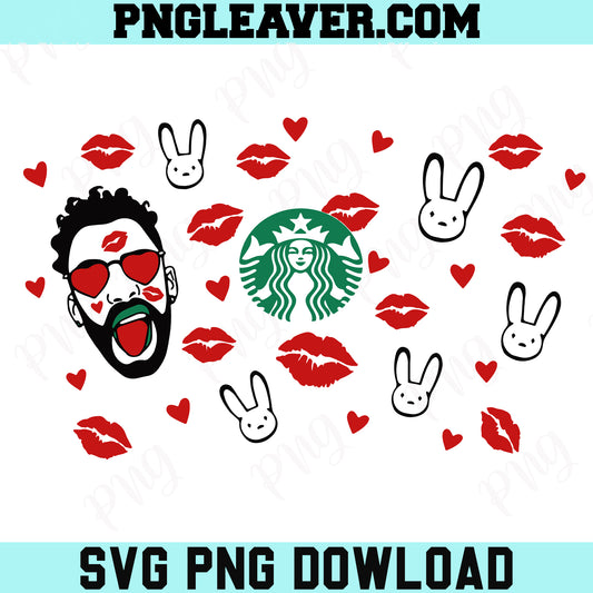 Kissed Bad Bunny Valentines day Svg, For Starbucks Venti Cold Cup 24 Svg Png