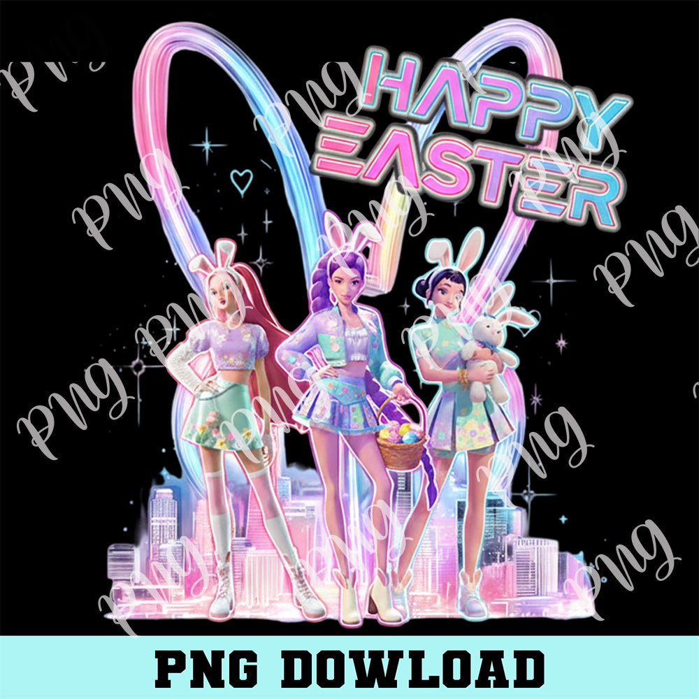 Kpop Easter Day PNG, K-Pop Cartoon Girl Band Png, Easter Anime Girl Group Png, Easter Kpop Hunters Png