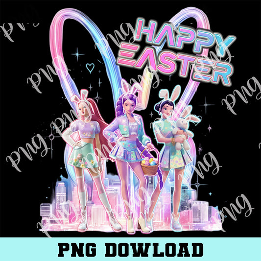 Kpop Easter Day PNG, K-Pop Cartoon Girl Band Png, Easter Anime Girl Group Png, Easter Kpop Hunters Png