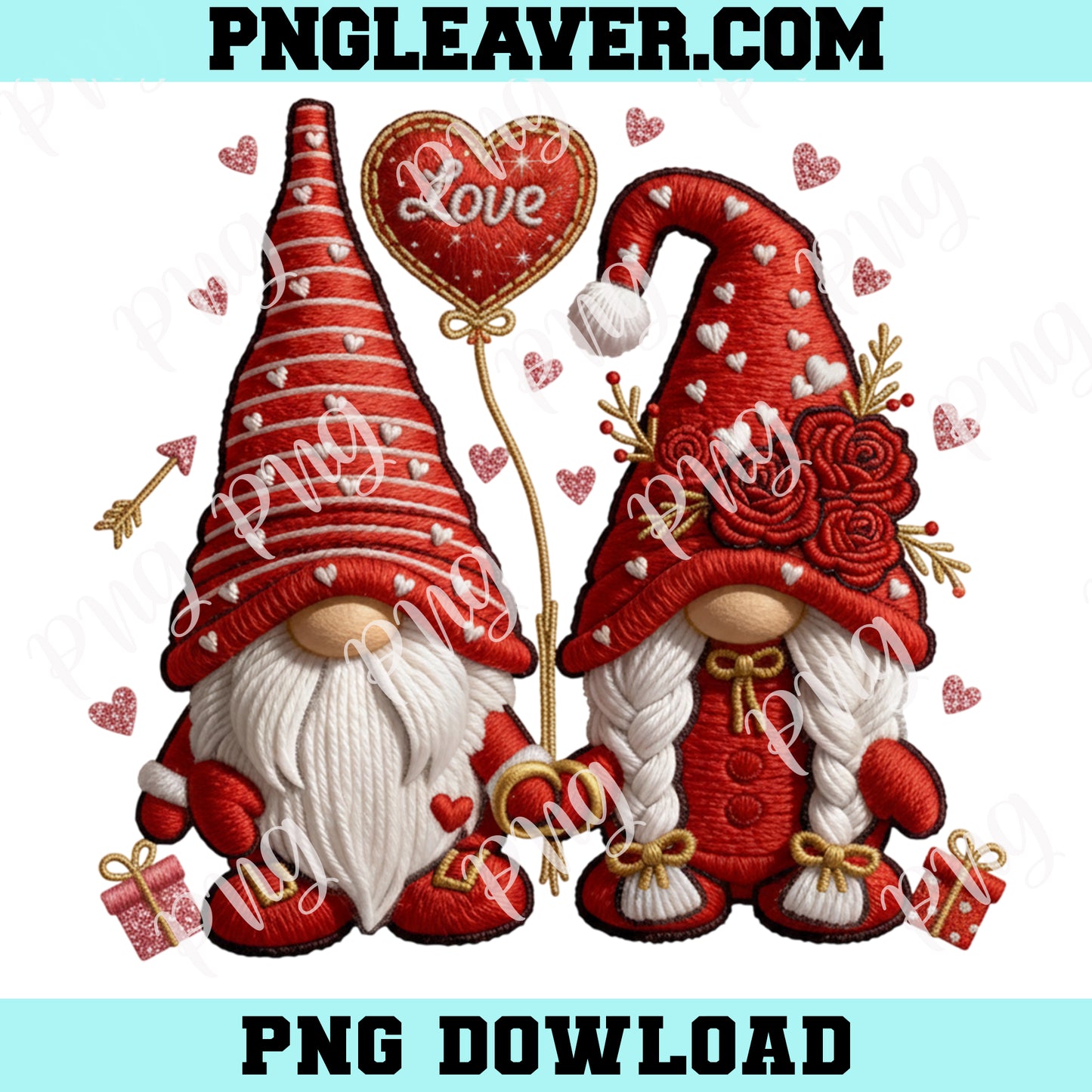 Latch Hook Yarn Valentines Gnome PNG, Valentine’s Day Love Gnome Design, Cute Valentine Gnome Sublimation