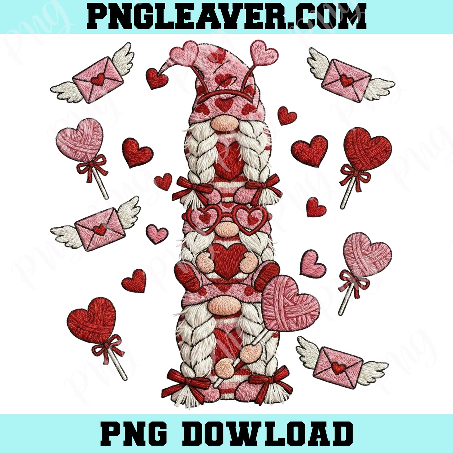 Valentines Gnome Cute Png, Latch Hook Yarn Valentines Gnome PNG, Valentine's Day PNG, Preppy Gnome Png