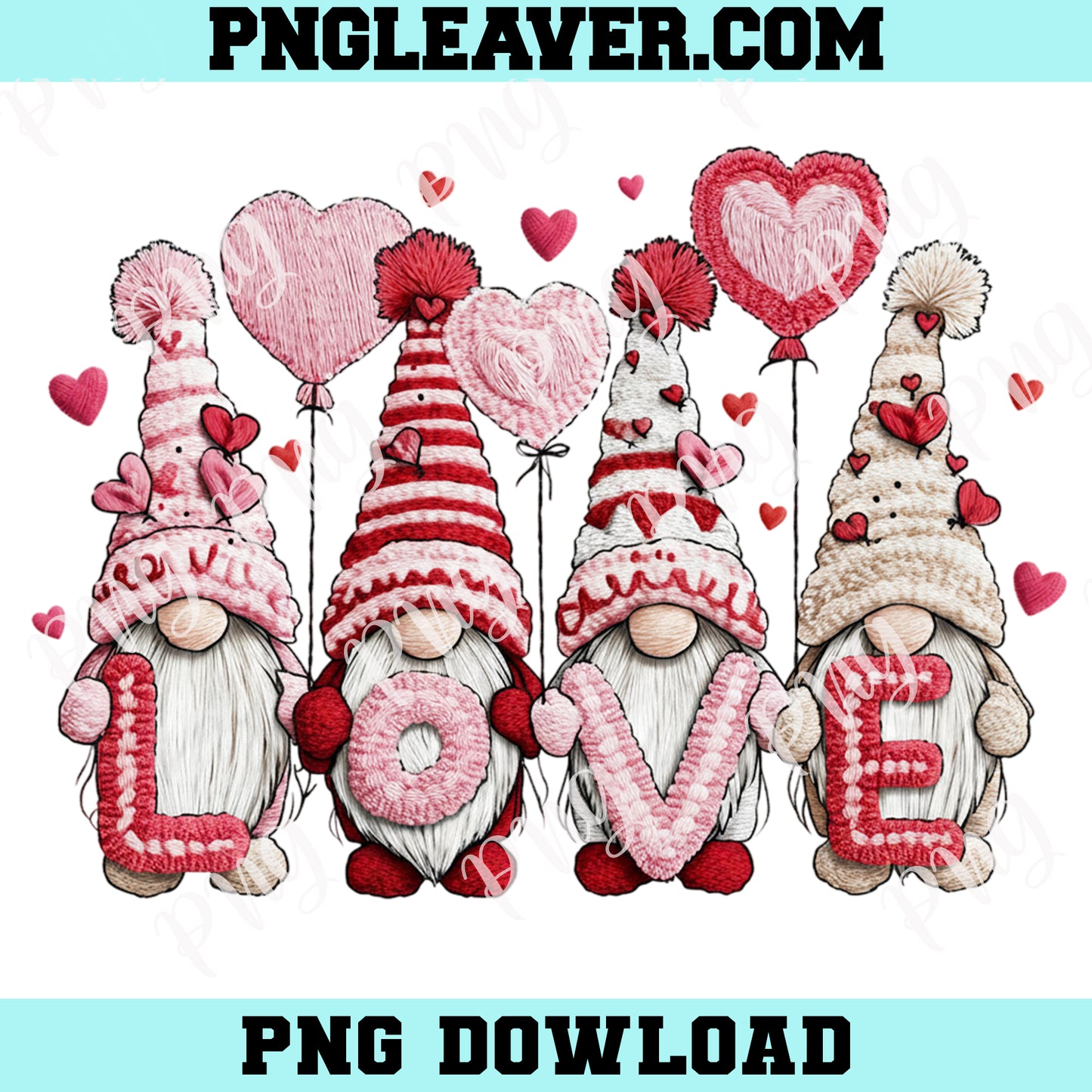 Latch Hook Yarn Valentines Love Gnome PNG, Valentine's Day PNG, Preppy Valentines Png