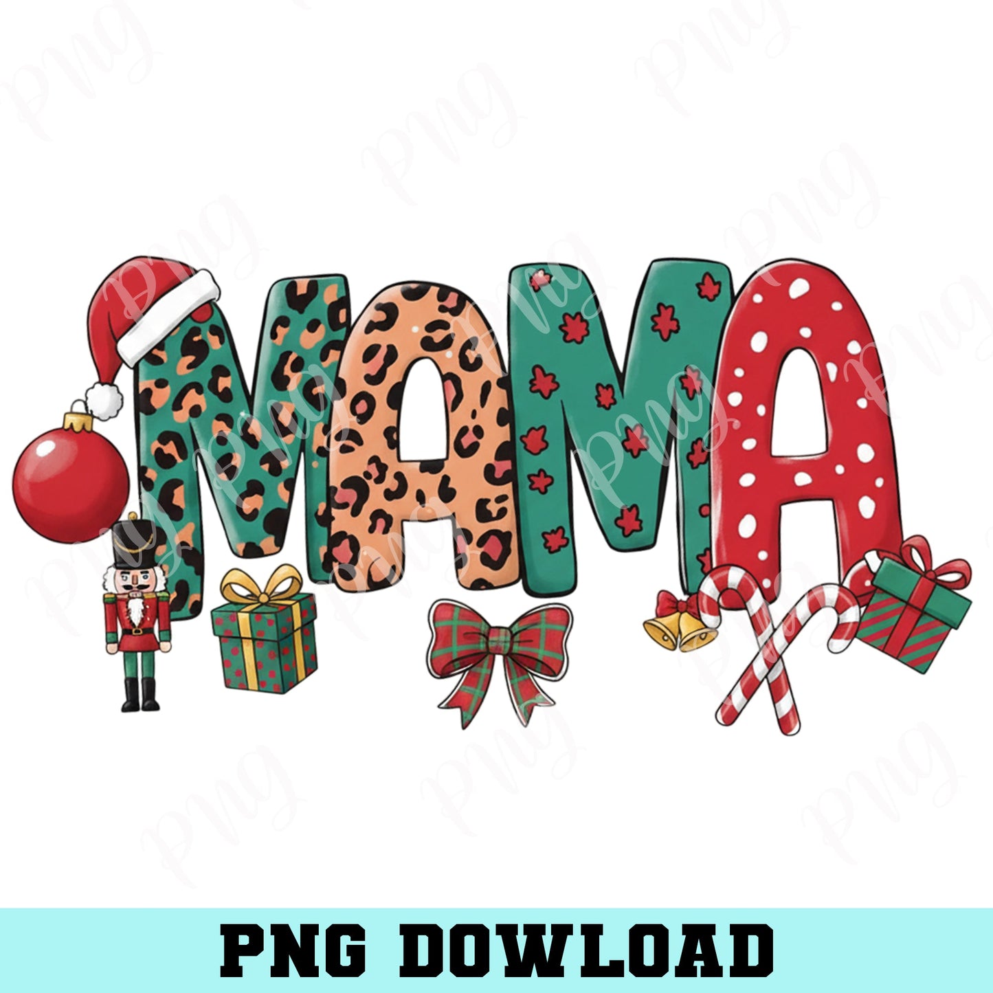 Mama Christmas PNG, Leopard Print Santa Hat Design Png