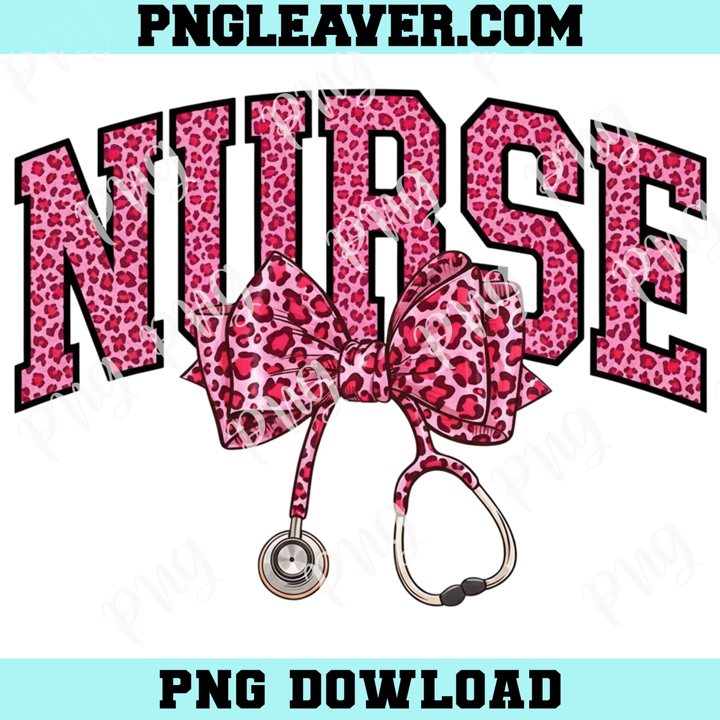 Leopard Nurse Coquette Bow Png, Retro Nursing Png, Cute Girlie Bow With Stethoscope Png