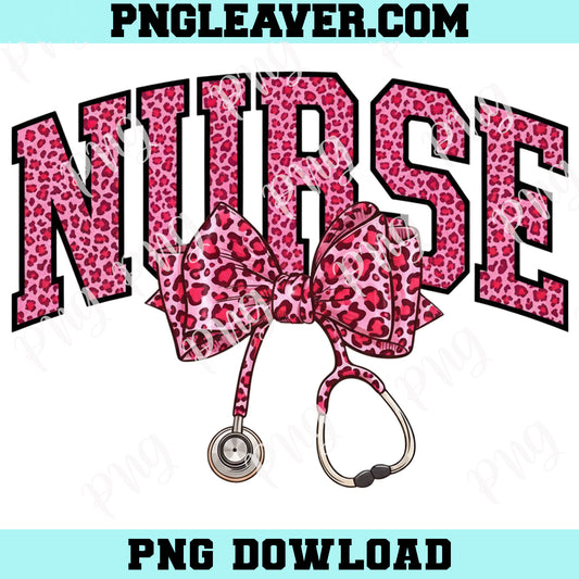 Leopard Nurse Coquette Bow Png, Retro Nursing Png, Cute Girlie Bow With Stethoscope Png