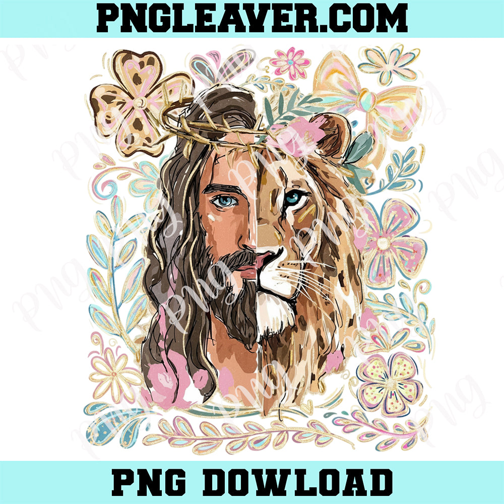 Lion Of Judah Jesus Floral Png, Jesus Face Tiger Flowers Png