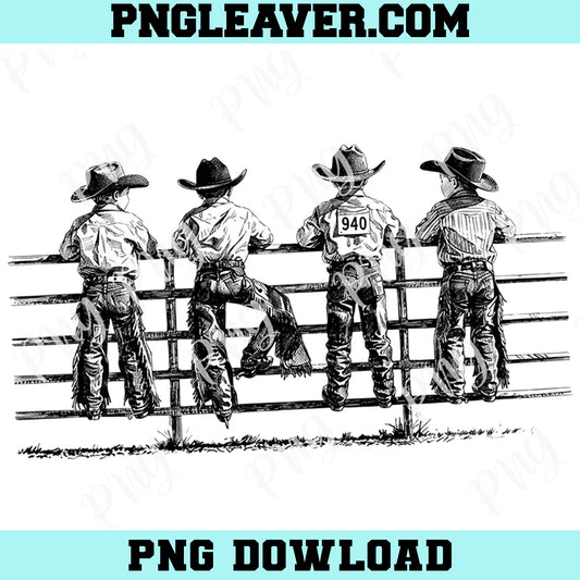 Little Baby Cowboys On Fence Png, Kids Rodeo Western Shirt Png, Cowboy Lover Png