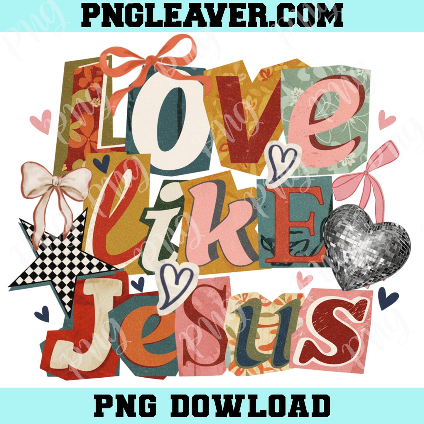Love Like Jesus Vintage PNG, Coquette Jesus Png, Preppy Valentine’s Day Checkered Png