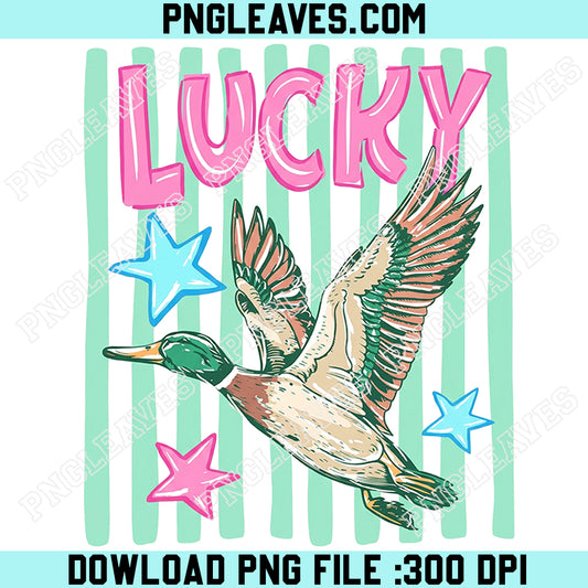 Retro Summer Coastal Preppy Stripes Png, Lucky Duck Striped Png, Funny Animal Meme Design Png