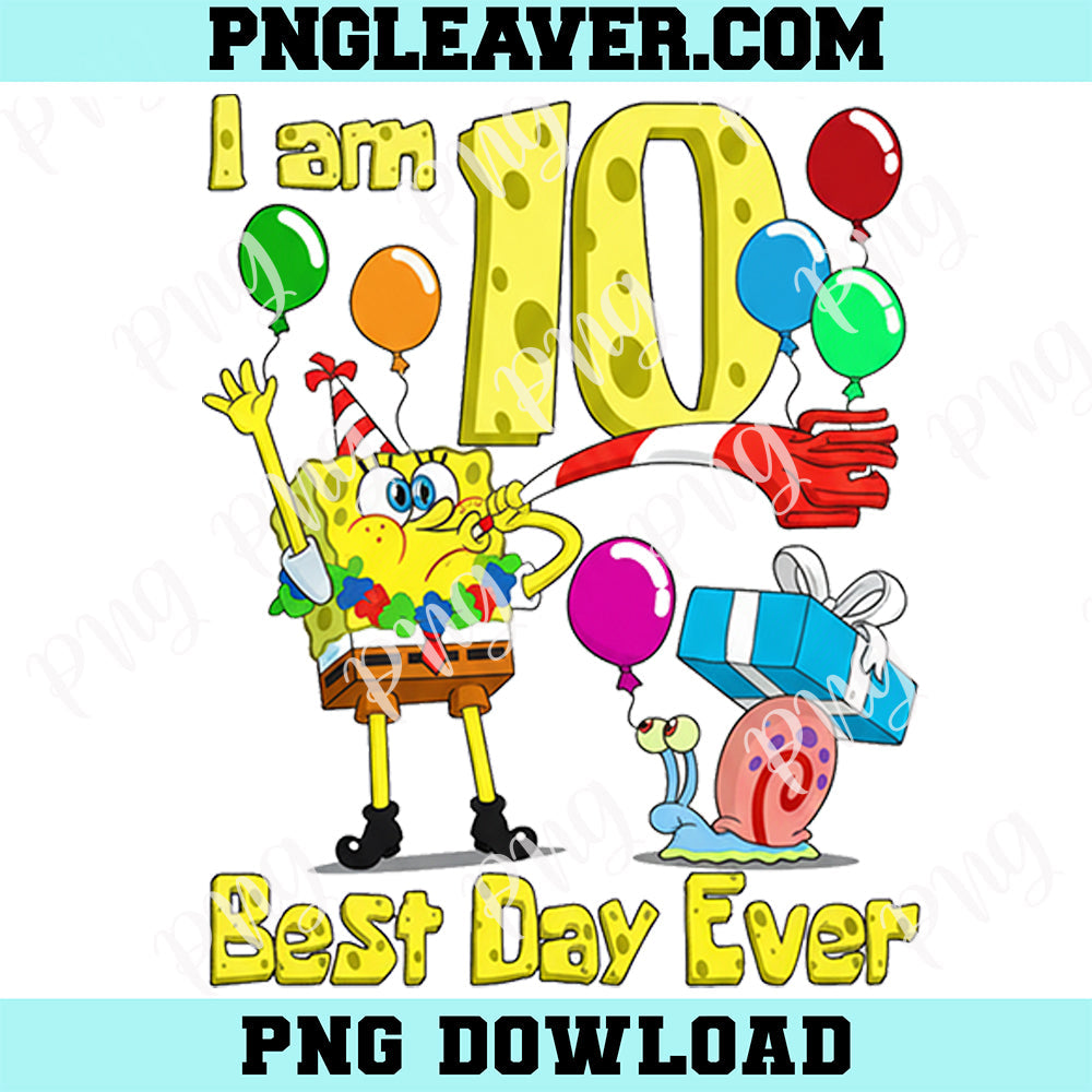 SpongeBob I am 10 Years Old Birthday Png, Mademark x SpongeBob SquarePants Png
