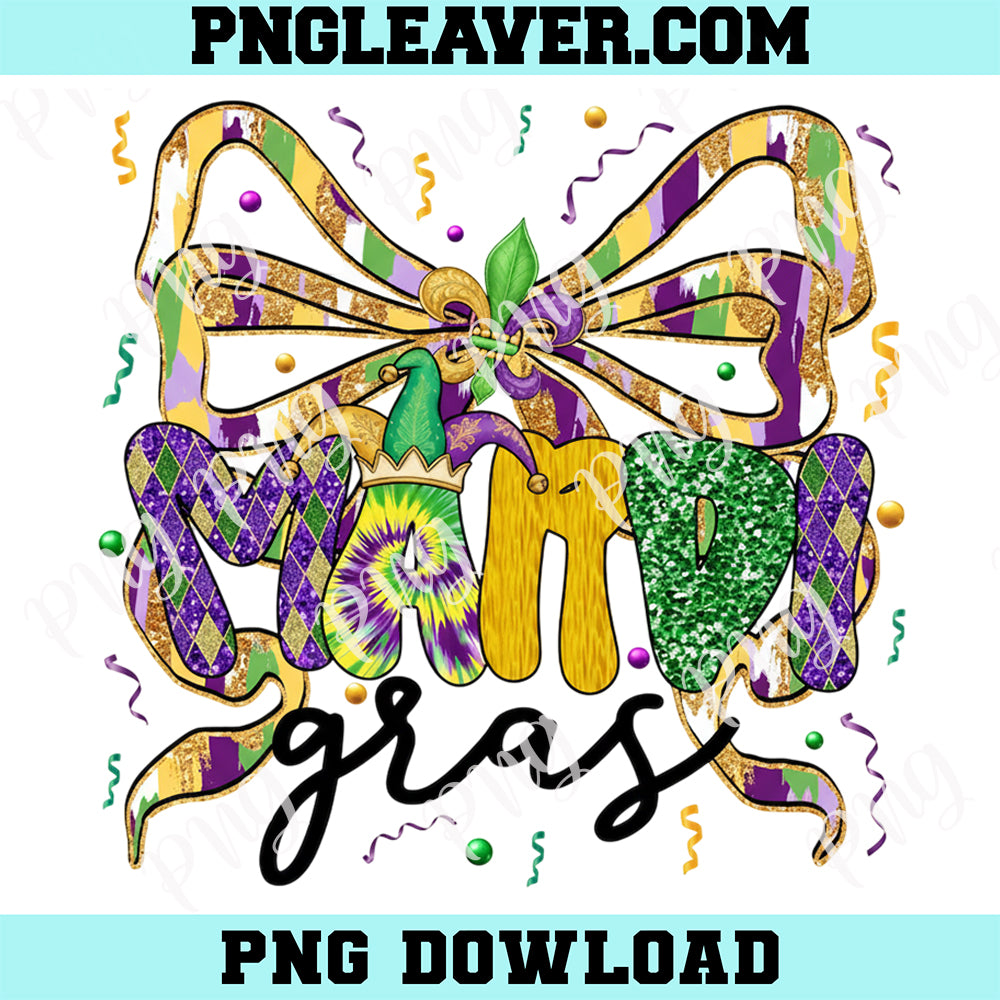 Mardi Gras Bow Fat Tuesday Design Png, Carnival Party Png, Glitter Mardi Gras Png