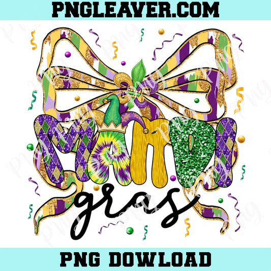 Mardi Gras Bow Fat Tuesday Design Png, Carnival Party Png, Glitter Mardi Gras Png