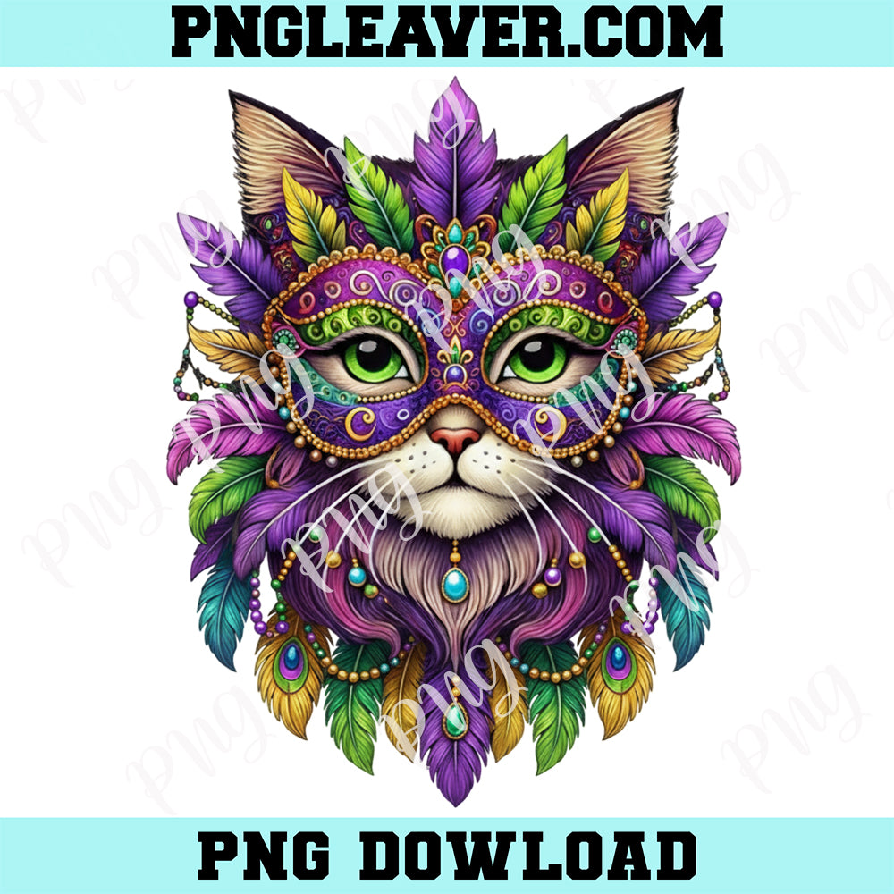 Mardi Gras Cat Face PNG, Funny Masked Carnival Png