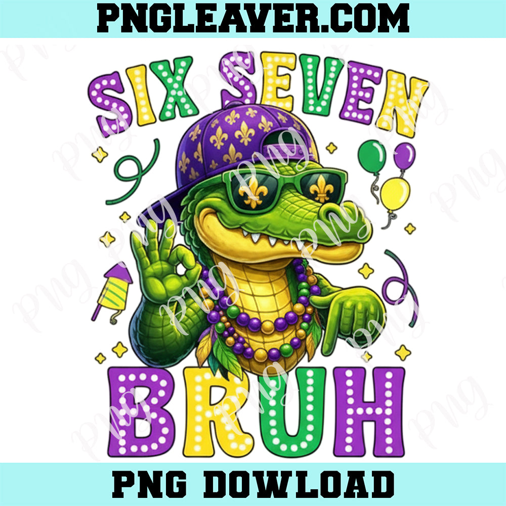 Happy Mardigator Alligator 6 7 Png, Mardi Gras Six Seven Bruh Mardigator Alligator 6 7 Meme Boys Png