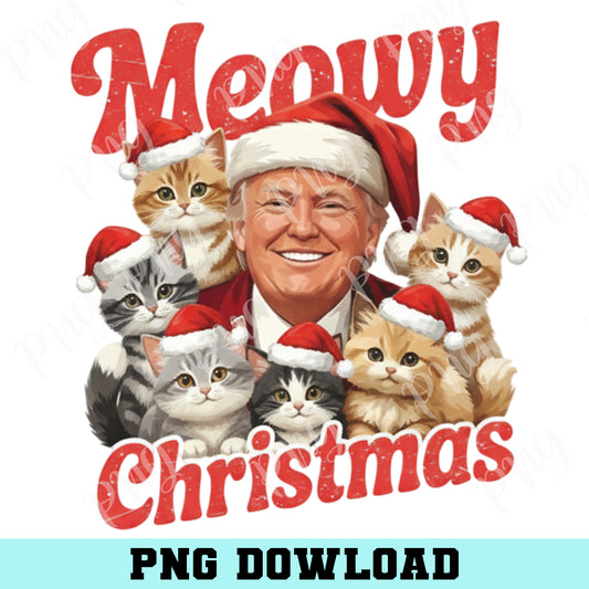 Meowy Christmas Santa Trump Cat PNG, Cute Kitten Santa Trump Png, Funny Xmas Political Cat Png