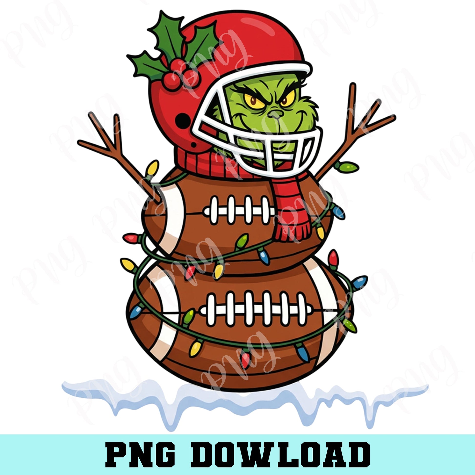 Grinch Merry Christmas Football Snowman PNG, Holiday Sports PNG, Christmas Lights Png