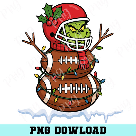 Grinch Merry Christmas Football Snowman PNG, Holiday Sports PNG, Christmas Lights Png