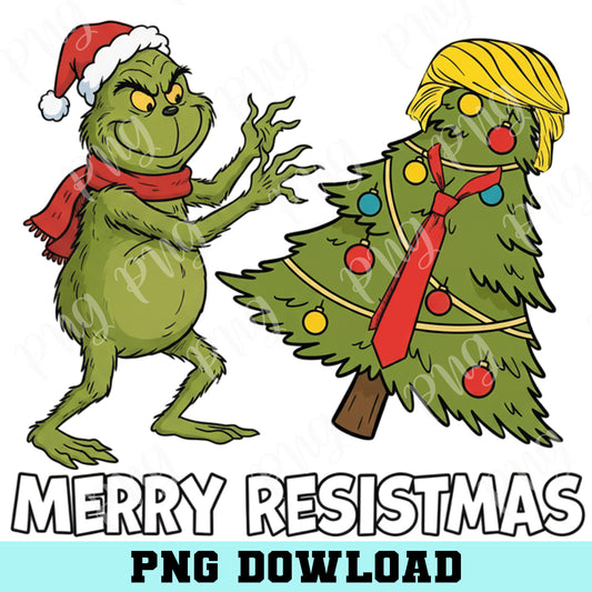 Merry Resistmas Grinch Anti Trump PNG, Grinch And Trump Christmas Tree Png, Resistmas Tree Holiday Shirt