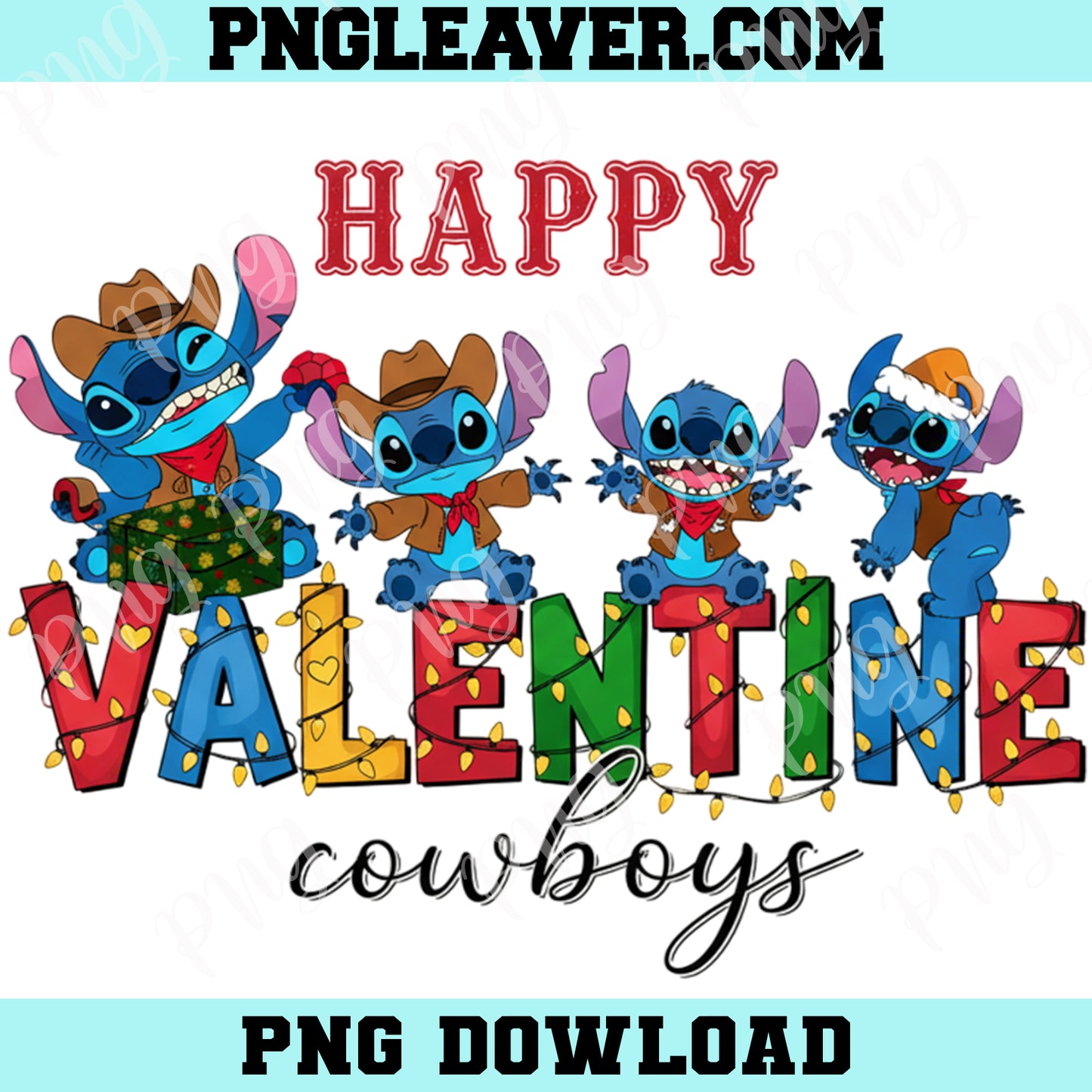 Happy Valentine Cowboys Stitch Cute Png, Stitch Cowboys Png, Stitch Valentine Png