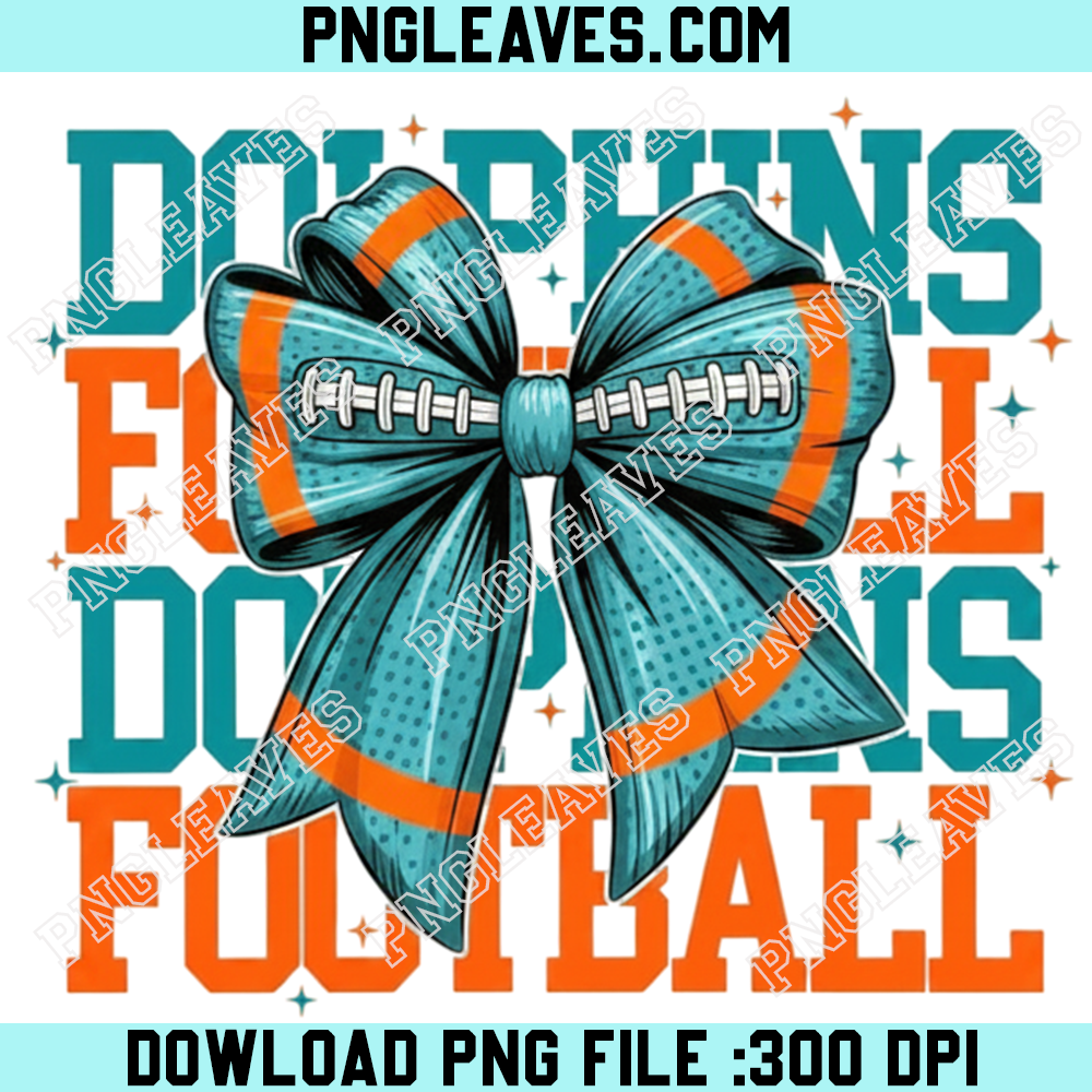 Miami Game Day Football Bow Png, Dolphins Football Coquette Mom Png