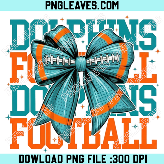 Miami Game Day Football Bow Png, Dolphins Football Coquette Mom Png