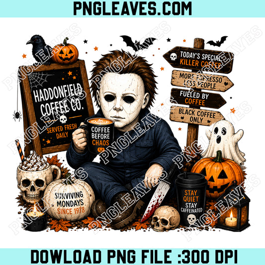 Michael Myers Coffee Halloween Design PNG, Horror Coffee PNG, Spooky Season PNG