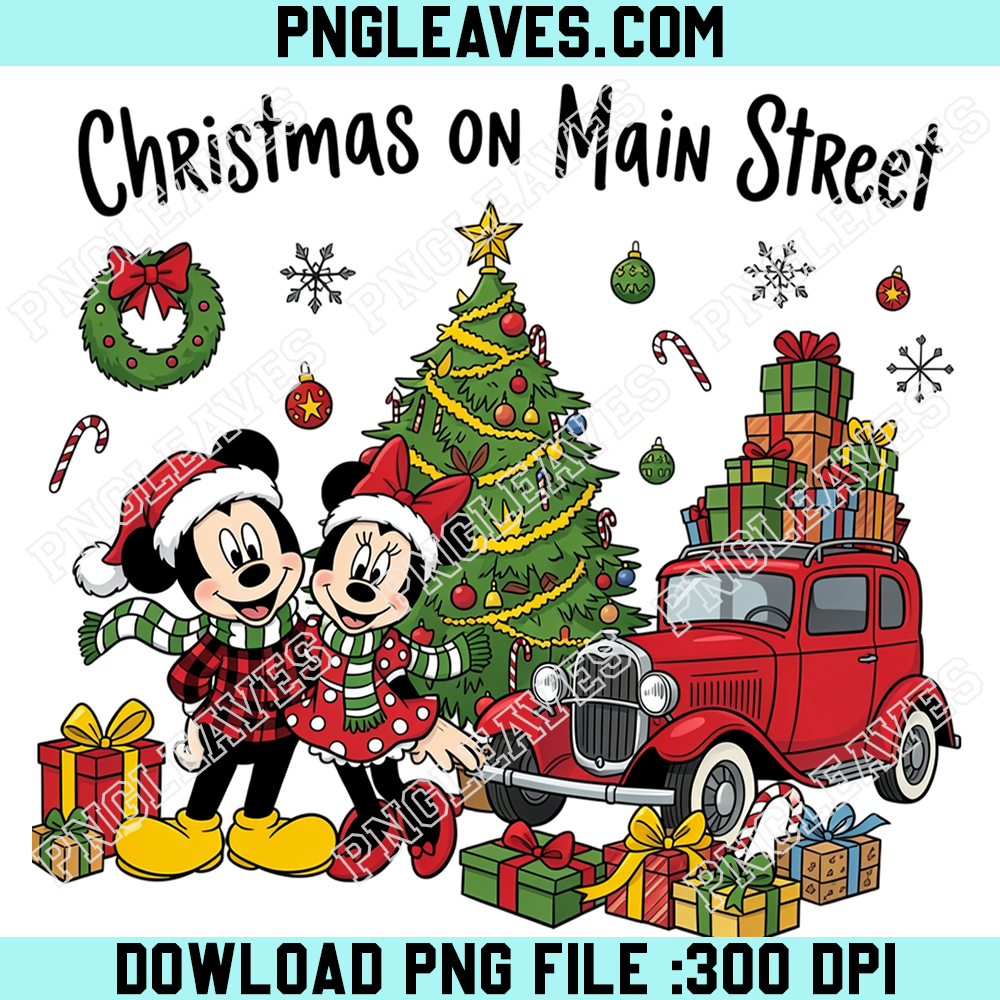 Mickey Minnie Christmas Main Street PNG, Vintage Holiday Shopping Scene Graphic