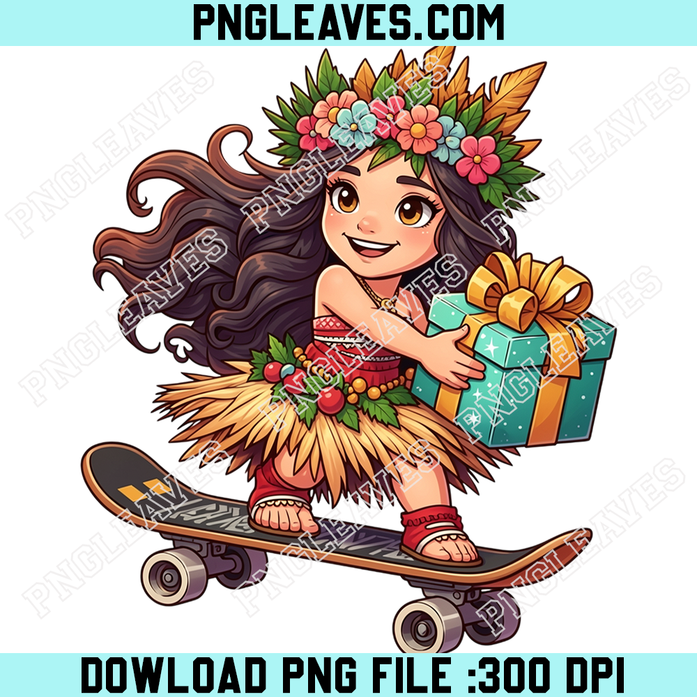 Moana Christmas Skateboard PNG, Tropical Princess Holiday Gift Cute Cartoon Design
