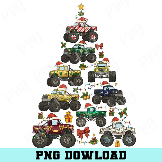 Monster Truck Christmas PNG, Christmas Tree Cars PNG, Boys Xmas Png, Cute Kids Monster Truck Png