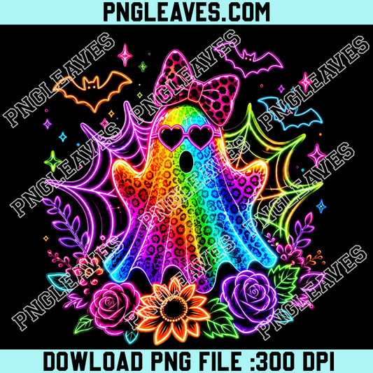 Neon Rainbow Ghost PNG, Cute Halloween Ghost PNG, Leopard Ghost PNG