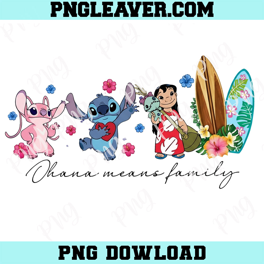 Ohana Means Family PNG, Hawaiian Family Cartoon Clipart Png, Tropical Surf Floral PNG