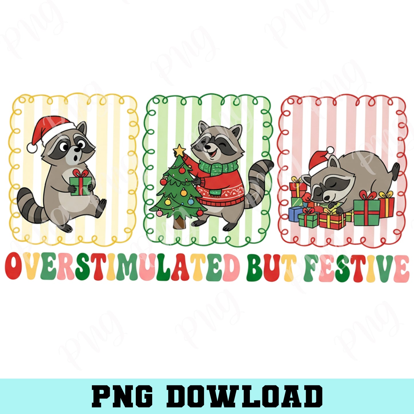 Racoon Ugly Christmas Png, Overstimulated But Festive Racoon Christmas Png