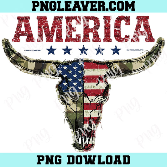 Patchwork Camo Longhorn Cow Skull Png, American Western Cowboy Png