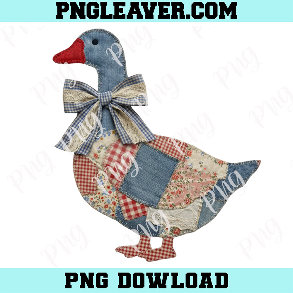 Patchwork Coquette Goose PNG, Grandmacore Duck Png, Floral Gingham Faux Patchwork Png