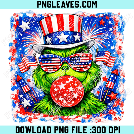 Patriotic Grinch Cute Face Png, 4th of July USA Grich Png