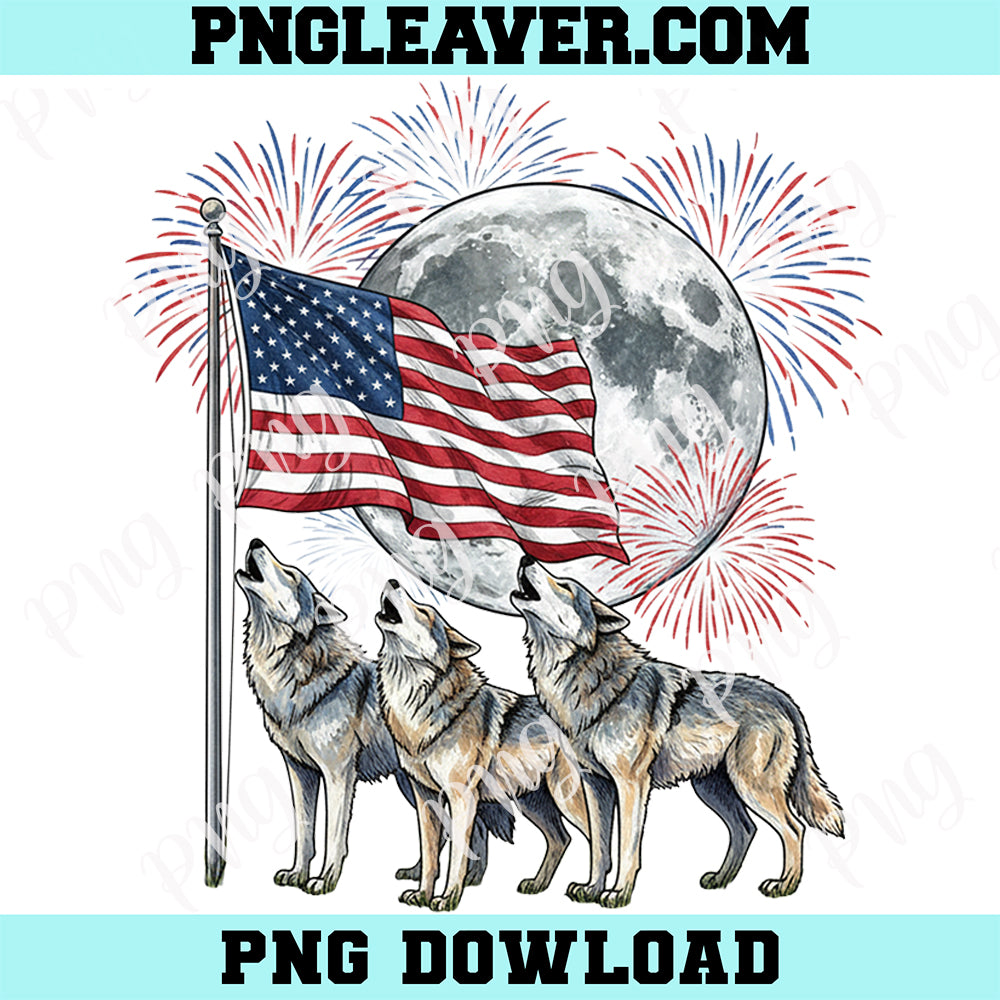 Patriotic Wolf 4th of July PNG, Wolf American Flag, Howling Wolves Png