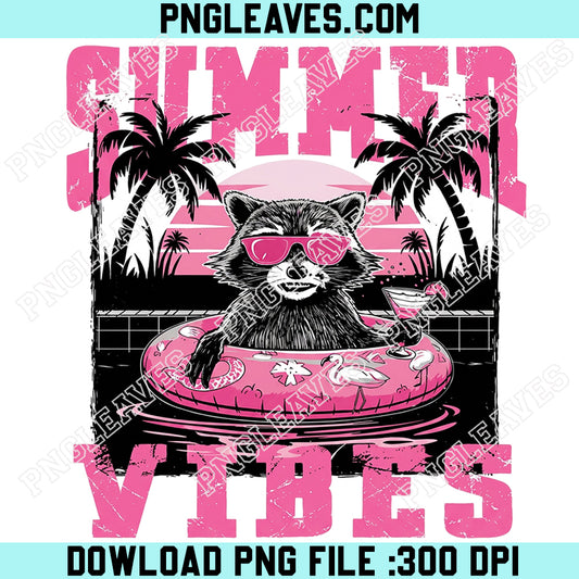 Pool Summer Vibes Funny Raccoon Png, Summer Retro Png, Feral Girl Summer Png