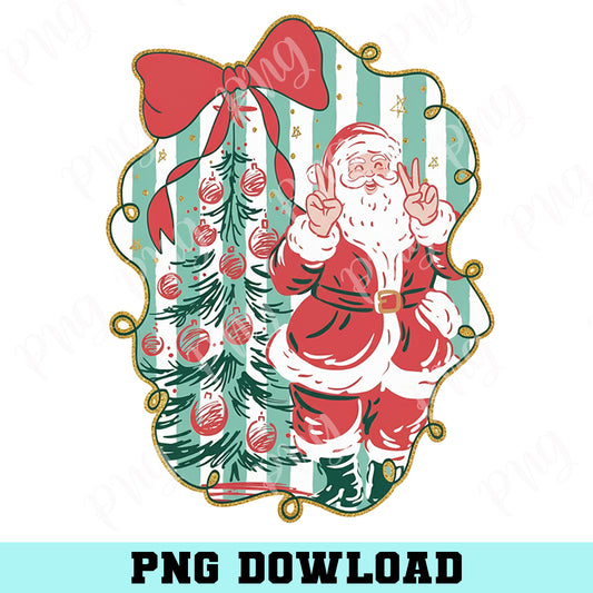 Preppy Santa Png, Retro Christmas Png, Christmas Tree Png, Christmas Bow Png, Coquette Christmas Png