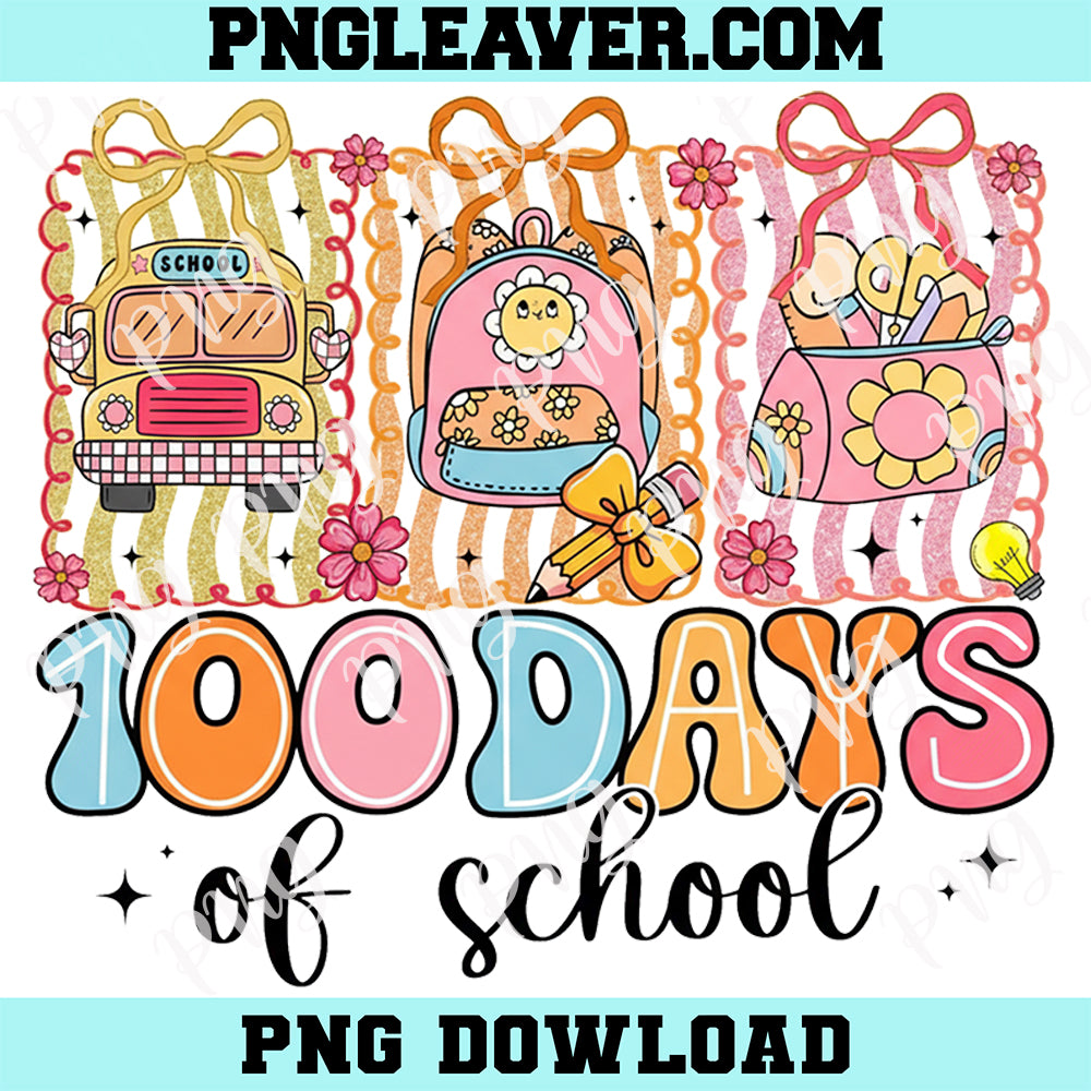 Preppy Retro 100 Days Png, 100 School Days Flower Png, Teacher 100 Days Png