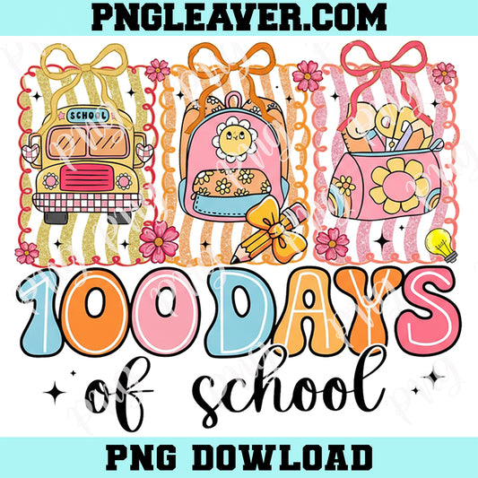 Preppy Retro 100 Days Png, 100 School Days Flower Png, Teacher 100 Days Png