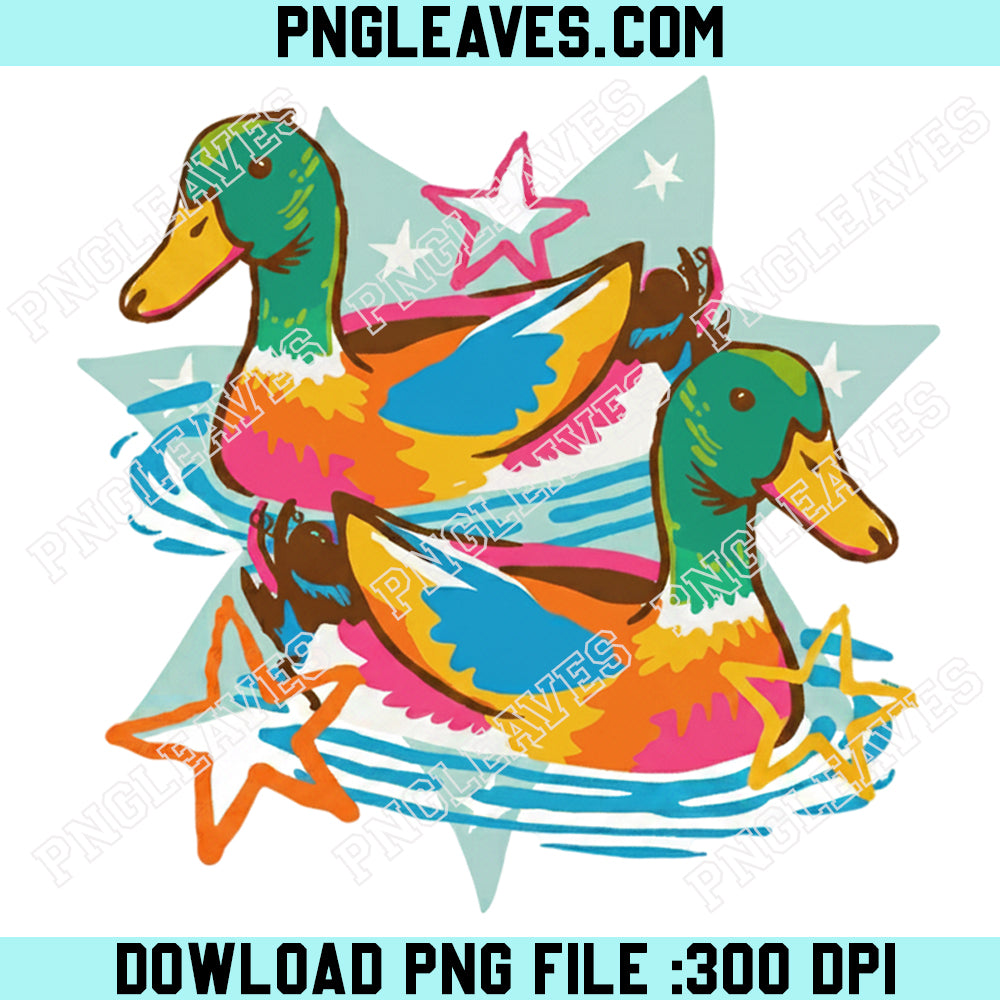 Preppy Duck Colorful Summer Lake Png, Cute Mallard Ducks Png, Girly Preppy Png