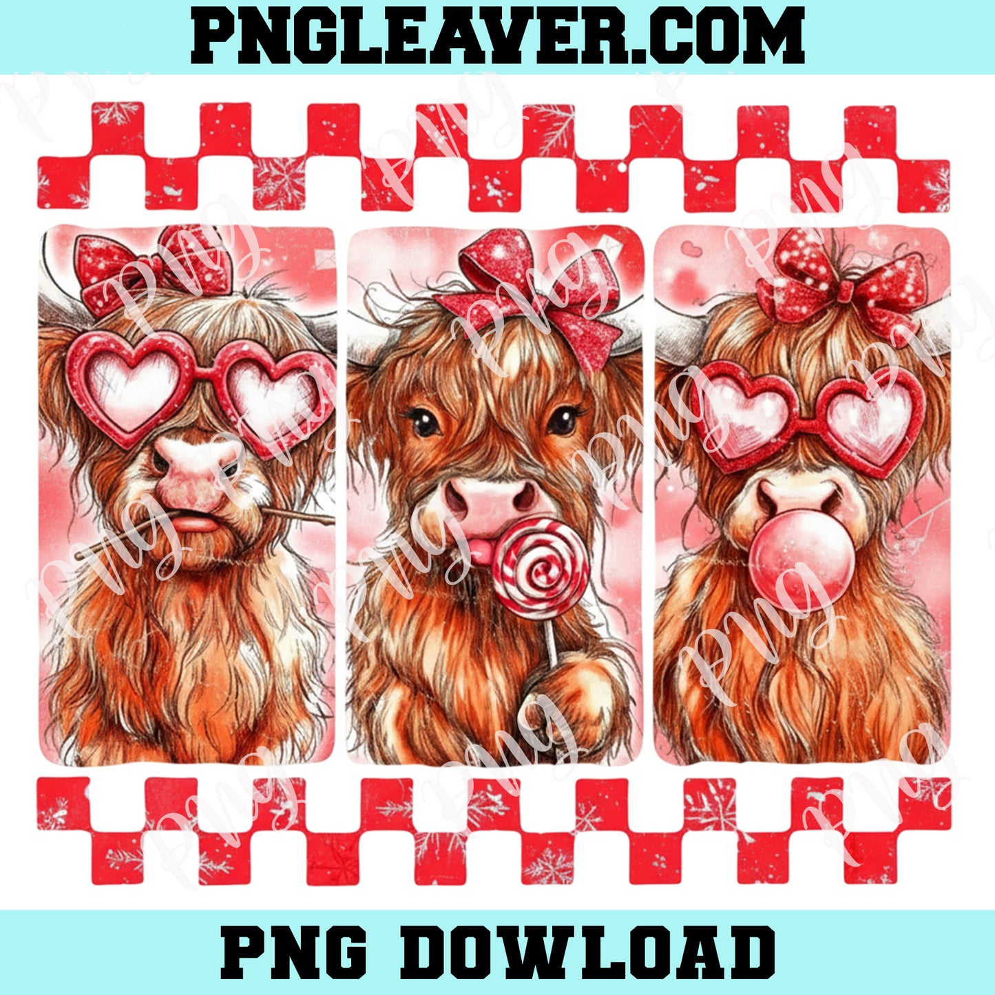 Preppy Highland Cow Pink Valentine Png, Valentine Coquette Png, Valentine's Retro Png