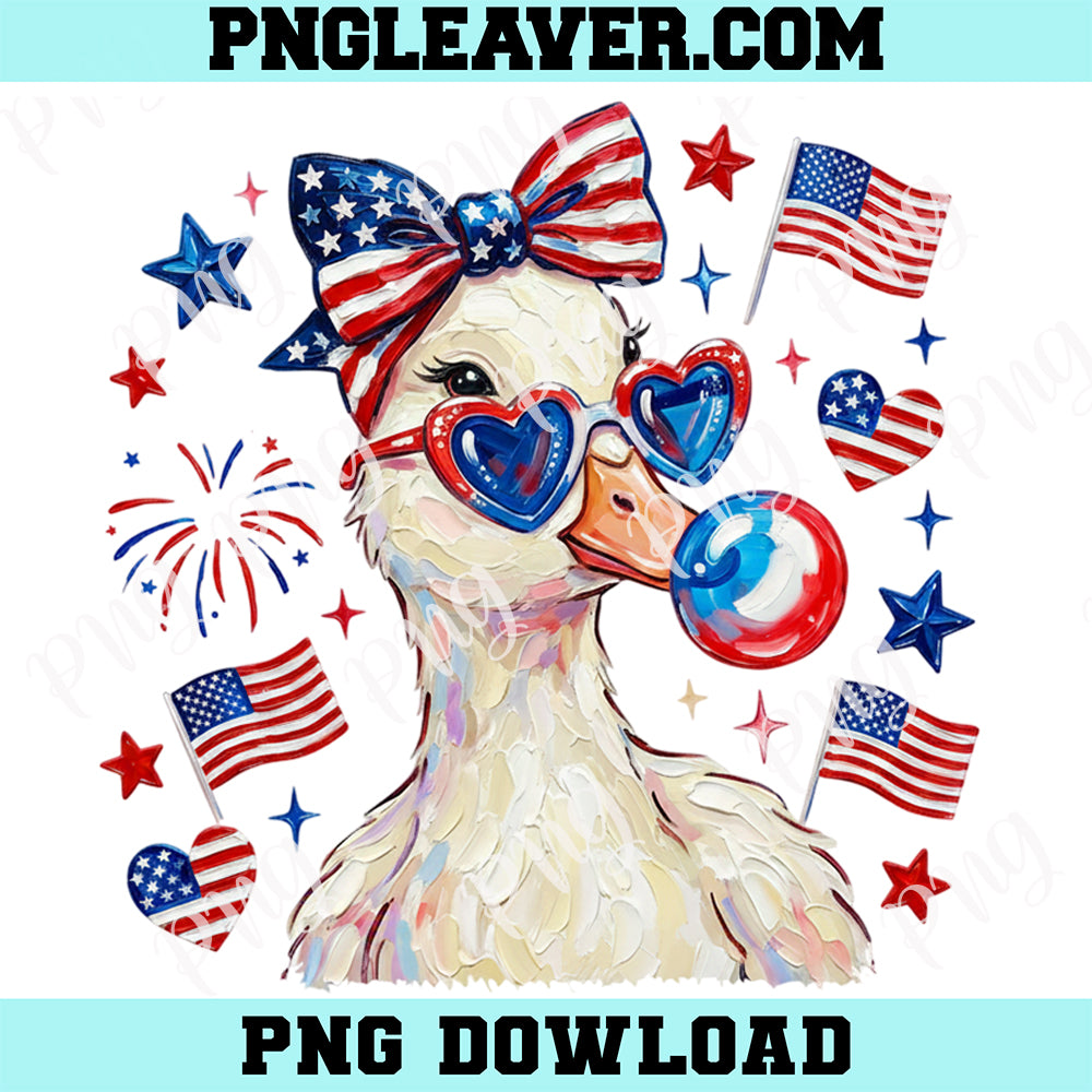 Preppy Patriotic Goose Oil Paint Png, Coquette Fourth of July Duck Png