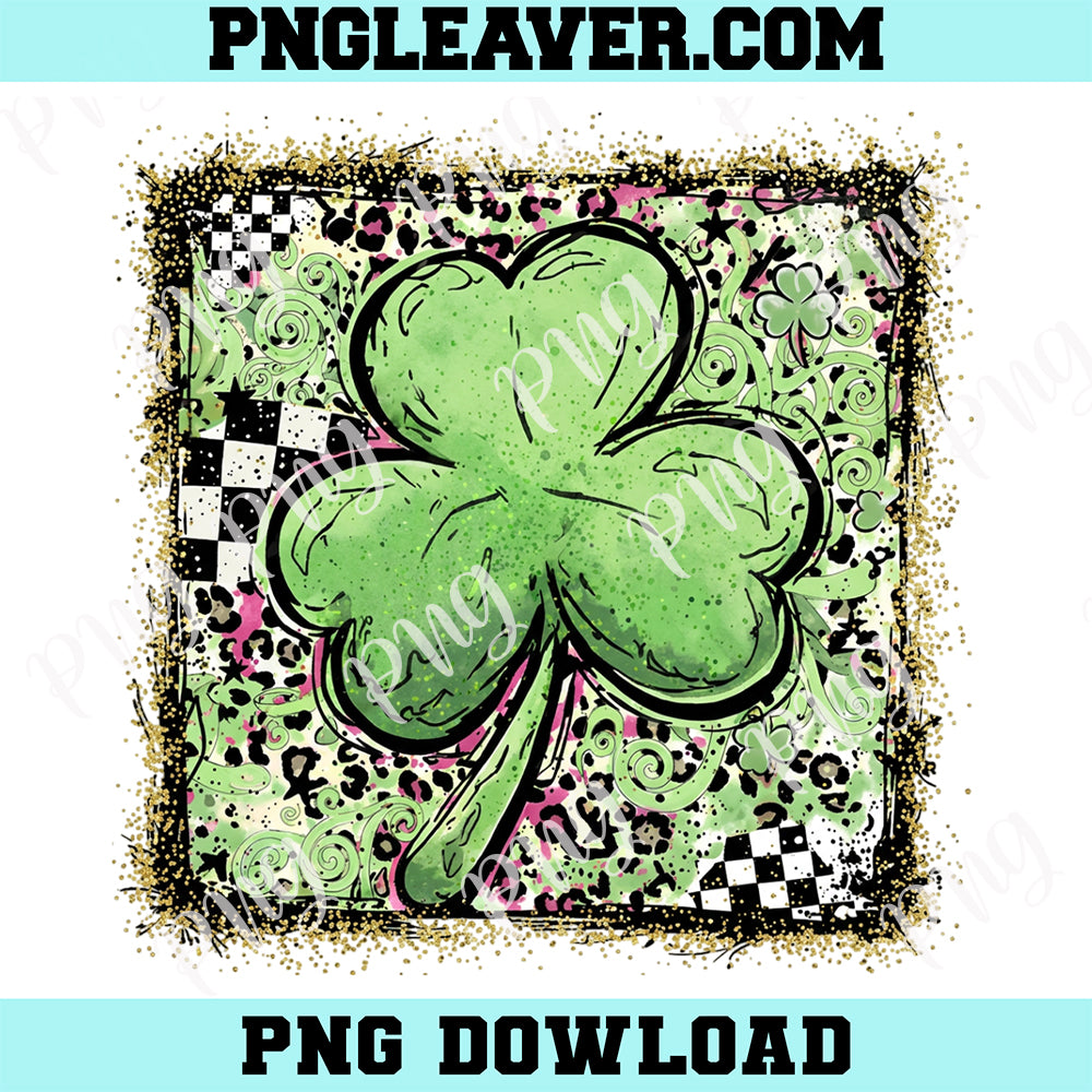 Preppy St Patrick's Day Retro Coquette Png, Faux Glitter Brushstrokes Bold Irish Clover Png