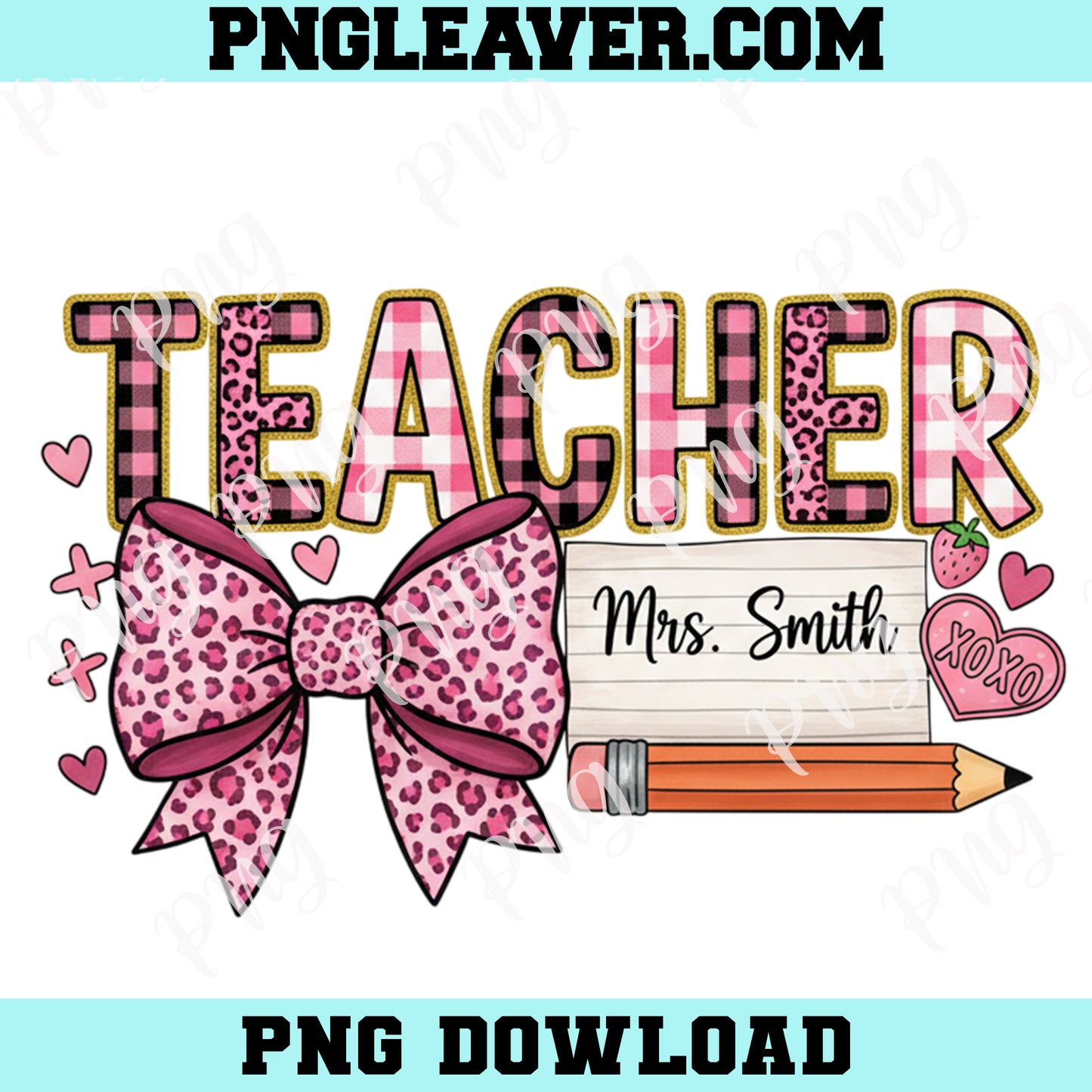 Preppy Teacher Valentine Glitter Bow Png, Loved Teacher Valentine Png, School Valentine Png