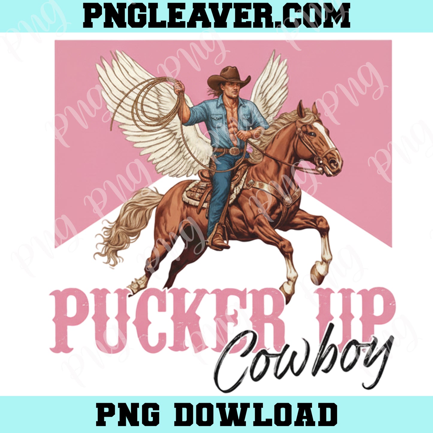 Pucker Up Cowboy Pink Png, Funny Western Valentines Png, Retro Valentine's Png