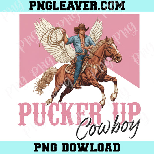 Pucker Up Cowboy Pink Png, Funny Western Valentines Png, Retro Valentine's Png