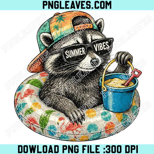 Funny Beach Raccoon Design Png, Kids Summer Png, Feral Raccoon Png